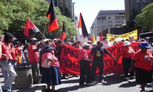Anarchist banner at Anti-Privatisation Forum march, Johannesburg, ca. 2007